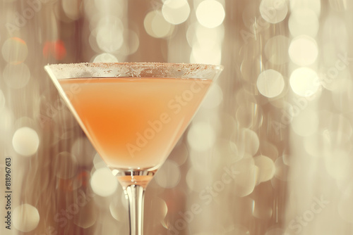 cocktail pale yellow, martini drink glass, blurred background photo