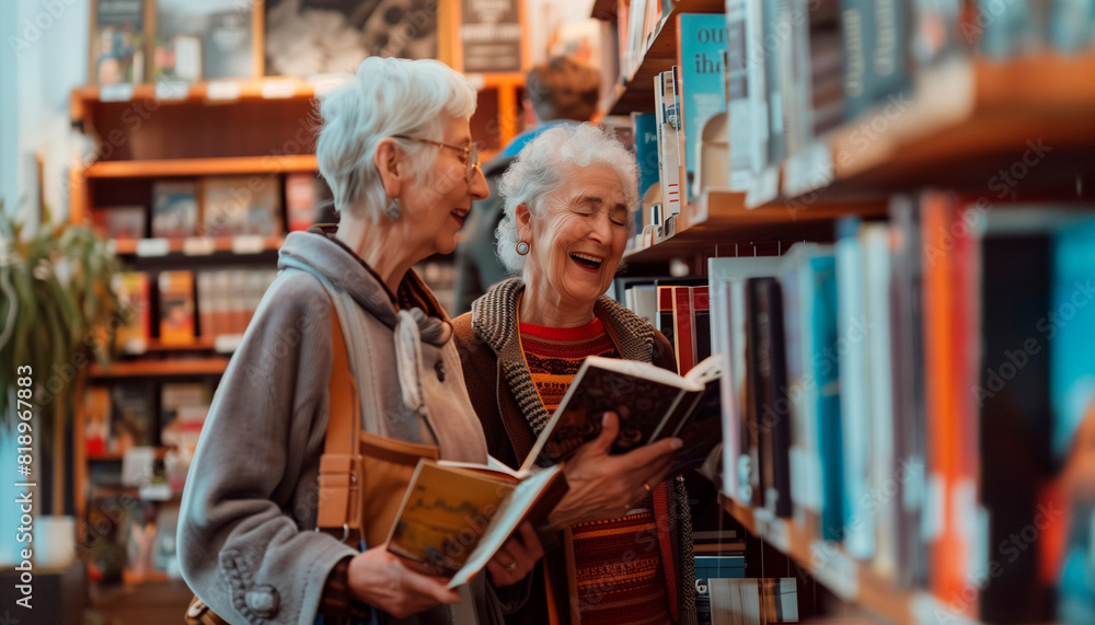 a of an elderly LGBTQ+ couple browsing through a bookstore, with one partner holding a book and the other smiling, LGBTQ+ Rights, LGBTQ+ couples, LGBTQ+ People, with a of an elderly LGBTQ+ couple browsing through a bookstore, with one partner holding a book and the other smiling, LGBTQ+ Rights, LGBTQ+ couples, LGBTQ+ People, with