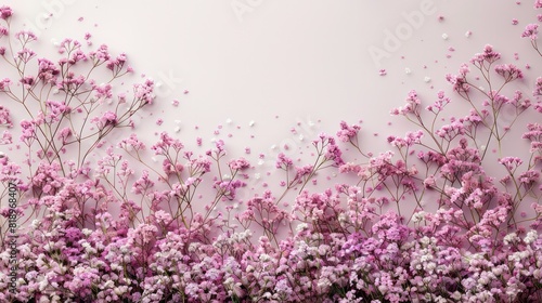 A pink and white flower field with a white background