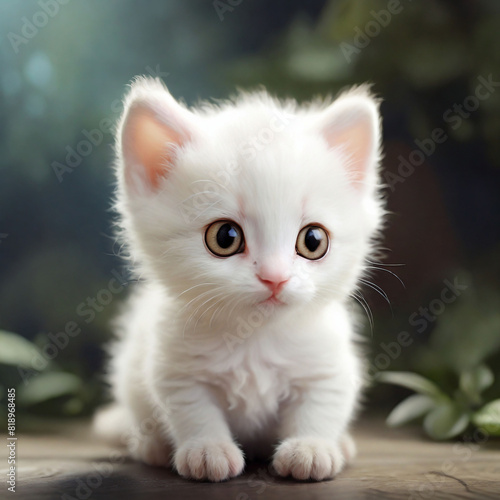A cute ADORABLE white LITTLE cat WITH BIG EYES