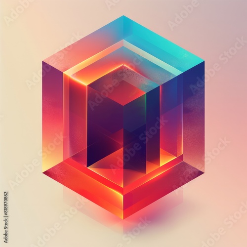 Vibrant 3D geometric prism shapes on a gradient background, creating a striking minimalist style poster for social media and cover designs.