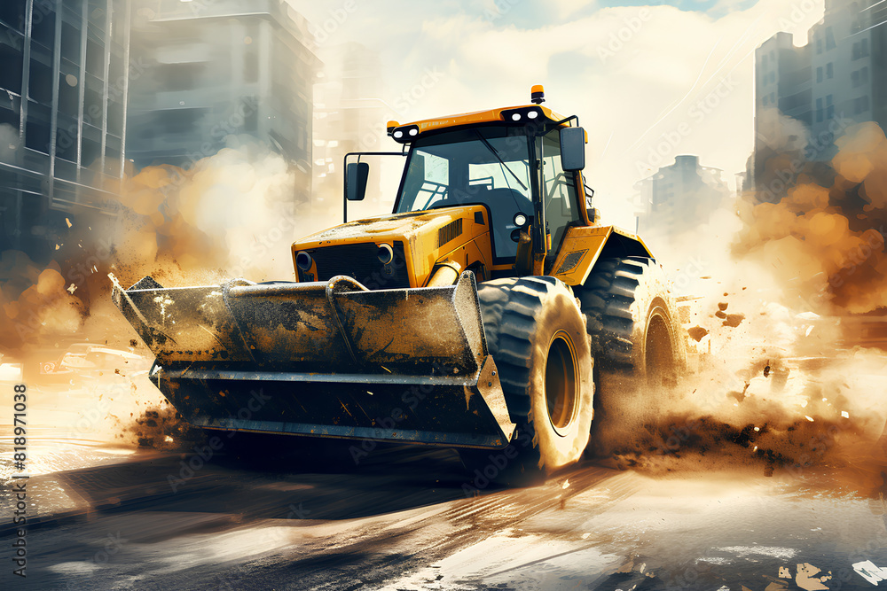 Road roller working on the construction site Road roller working on the construction site