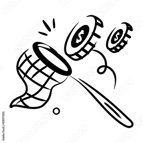 Download doodle icon of chasing money 
