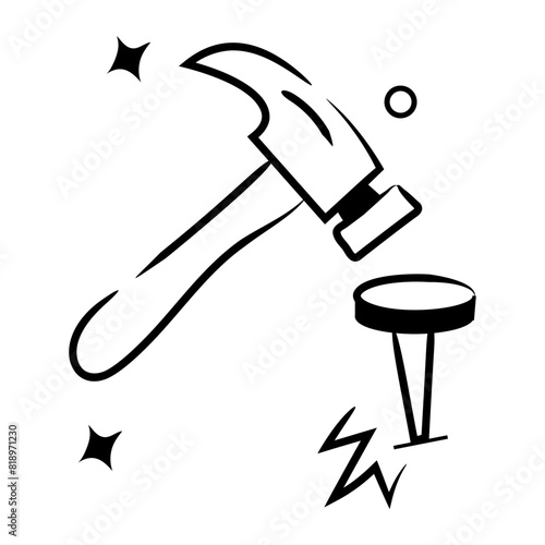 Well-crafted doodle icon of hitting nail 