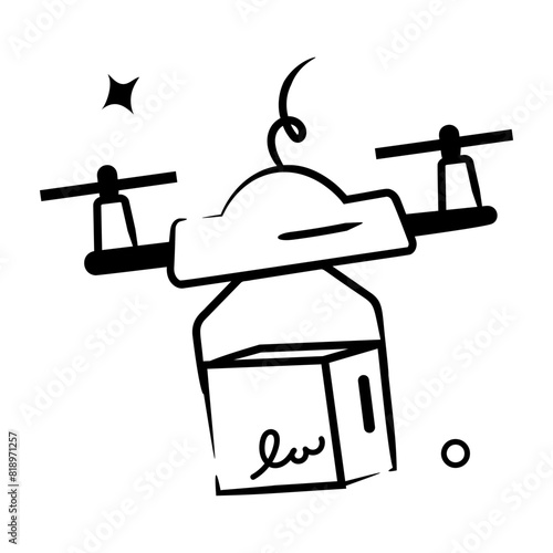 Premium hand drawn icon of drone delivery 