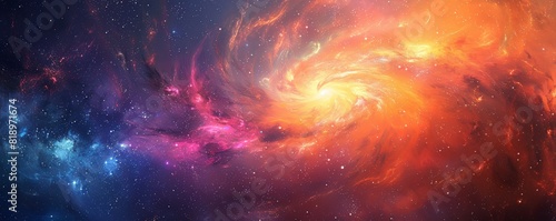 A mesmerizing view of a galaxy with vibrant colors swirling in space, showcasing stars and cosmic dust.