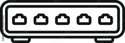 Black and white line art of a usb hub with multiple ports for device connectivity