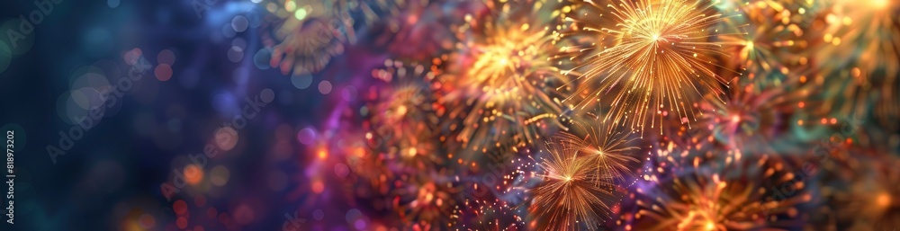 Fototapeta premium Colorful Abstract Summer Fireworks Background. With Copy Space, Abstract Background