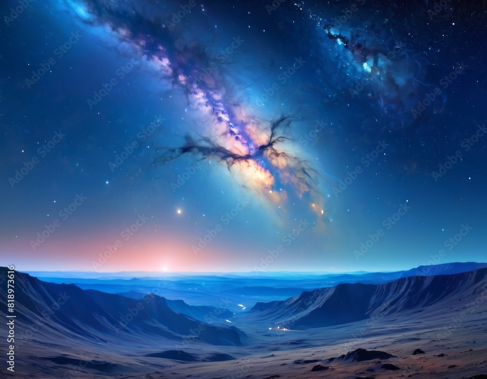 A mesmerizing cosmic event unfolds over a stark, alien desert landscape, evoking a sense of profound discovery.. AI Generation A mesmerizing cosmic event unfolds over a stark, alien desert landscape, evoking a sense of profound discovery.. AI Generation