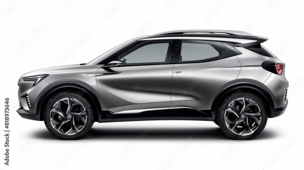 A sleek grey crossover car contrasts sharply against a pristine white backdrop, embodying modern elegance and sophistication.
A sleek grey crossover car contrasts sharply against a pristine white backdrop, embodying modern elegance and sophistication.