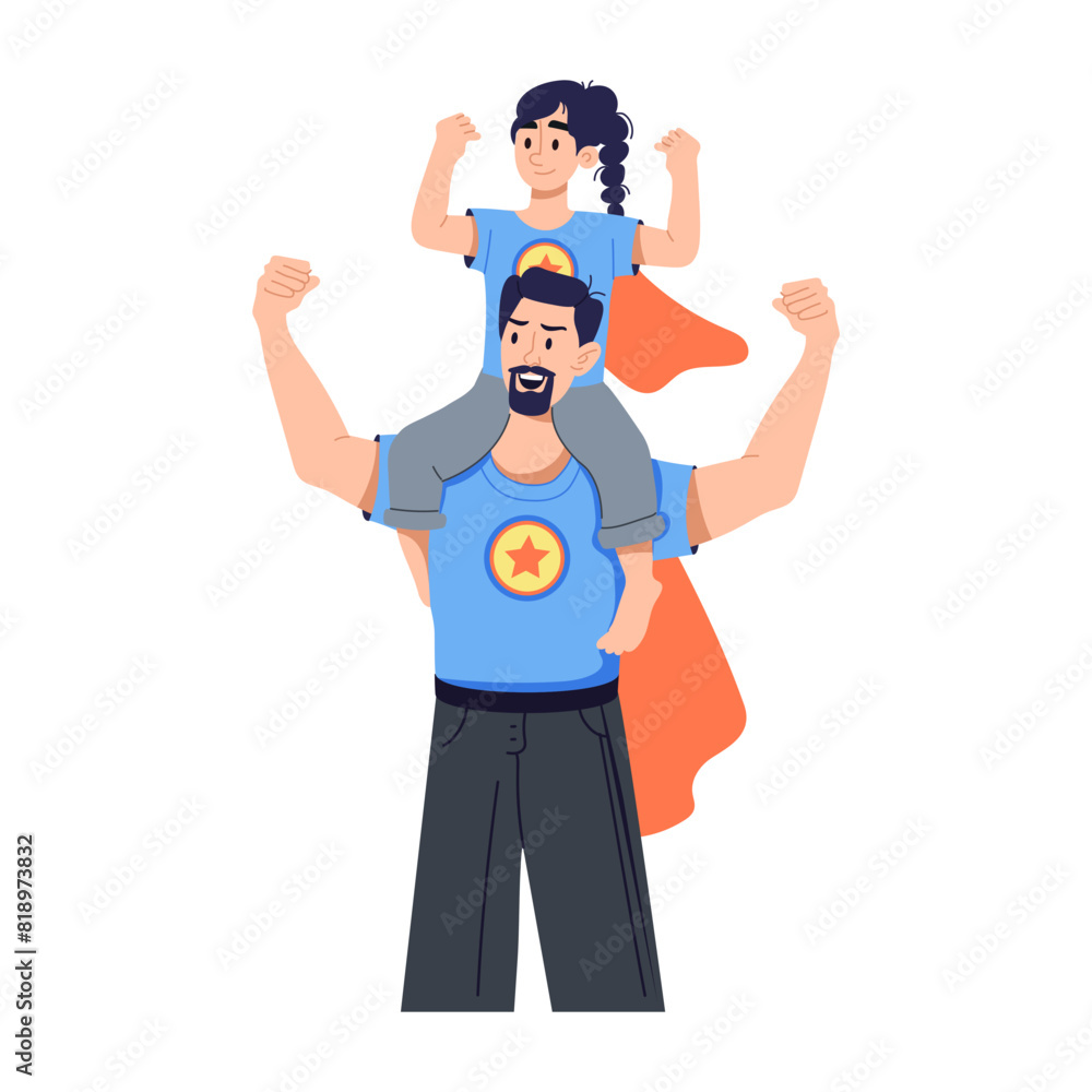 An editable flat illustration of superhero father An editable flat illustration of superhero father