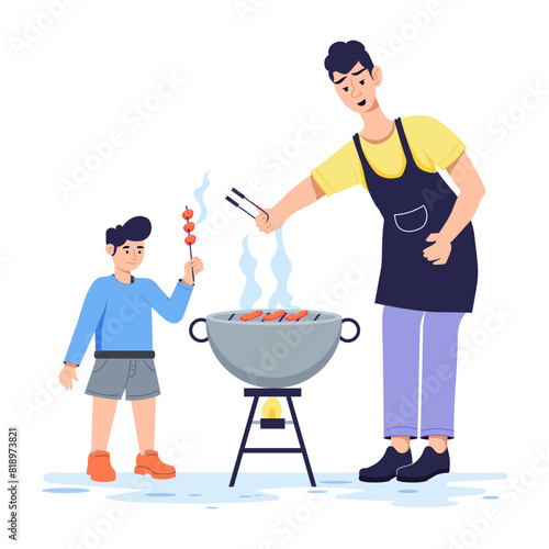 Beautifully designed flat illustration of dad bbq 