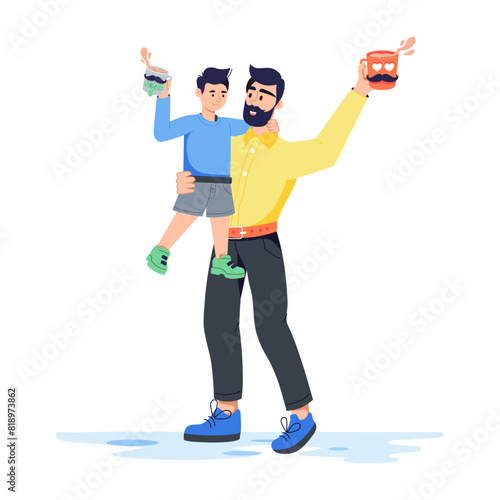 Latest flat illustration of dad cheering  