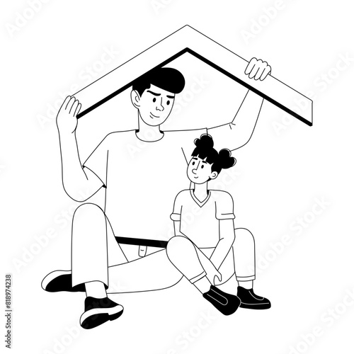 A captivating glyph illustration of kid sheltering 
