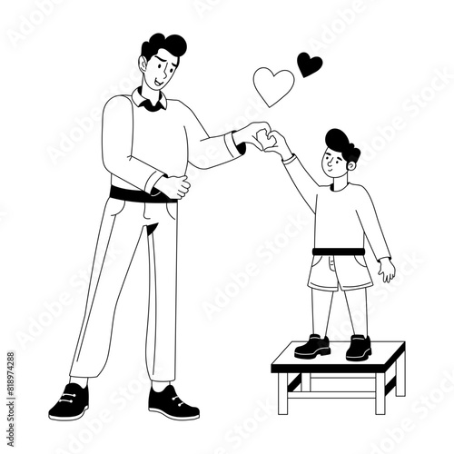 Trendy glyph illustration of son and father love 
