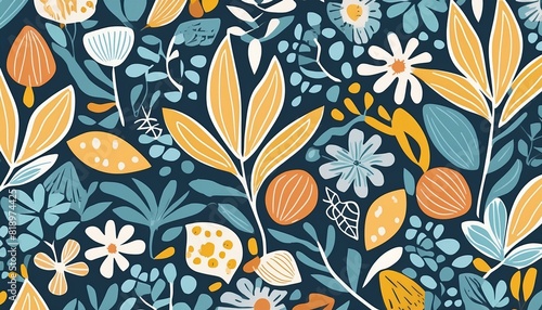 Scandinavian Cut Out Elements  Matisse Style Floral Pattern