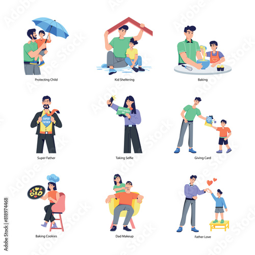 Handy Bundle of Fatherhood Flat Illustrations 

