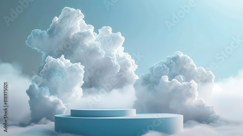Cloud background podium blue 3d product sky white display platform render abstract stage pastel 