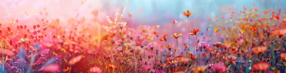 Abstract Tropical Flower Fields. With Copy Space, Abstract Background