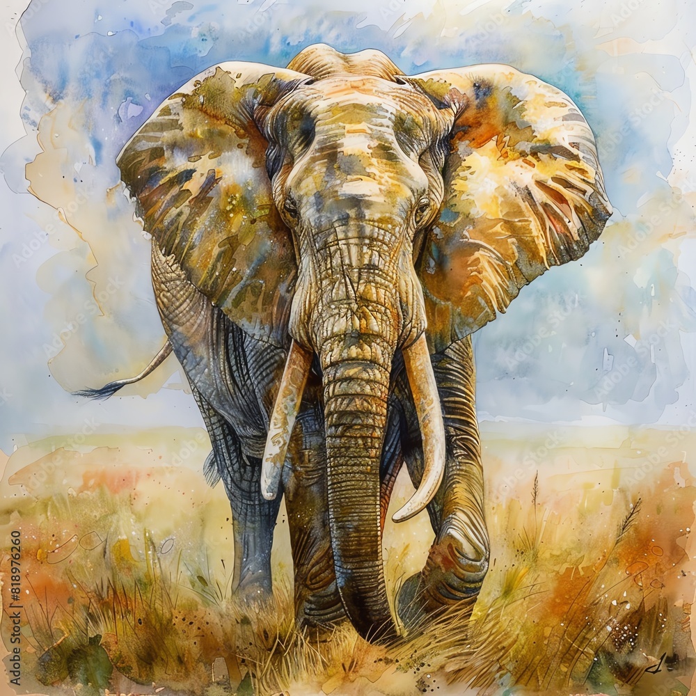 Fototapeta premium An elephant charges across the savanna