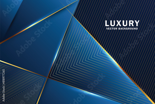 Abstract dark blue layer luxury background with glowing golden lines and stripes