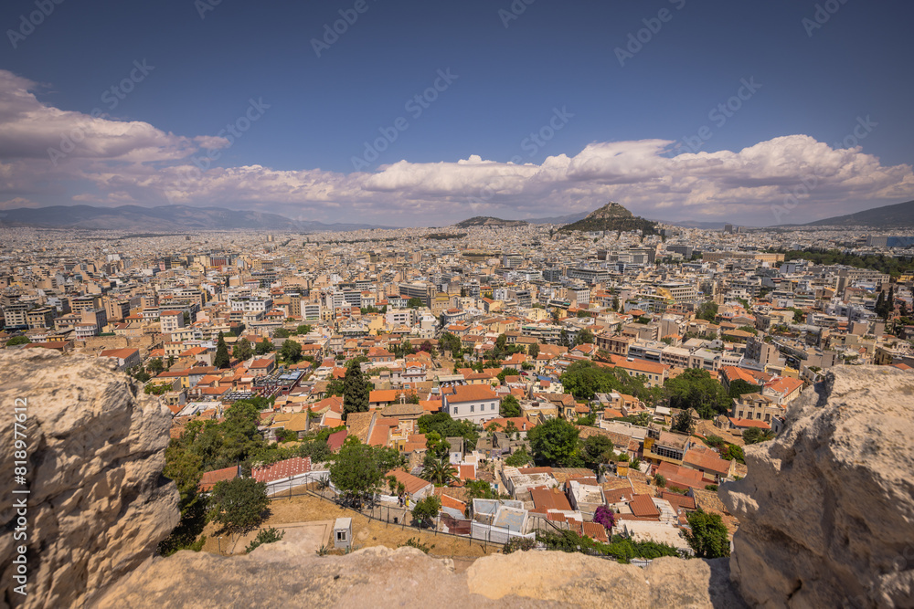 Athens, Greece, May 3rd 2024: The Mighty UNESCO Acropolis of Athens, in the center of Athens, Greece