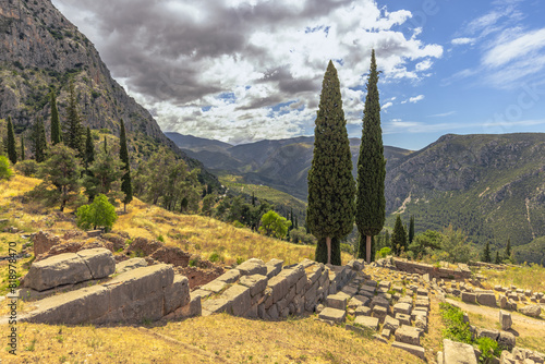 Delphi, Greece, May 4th 2024: The legendary Archaeological ruins of the oracle of Delphi, Greece photo