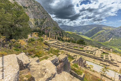 Delphi, Greece, May 4th 2024: The legendary Archaeological ruins of the oracle of Delphi, Greece