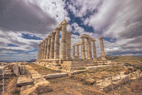 Sounion, Greece, May 4th 2024: The legendary Temple of Poseidon in Sounion cape, Greece photo