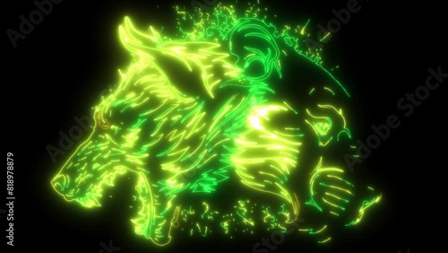 neon animation of wolf head mascotn photo