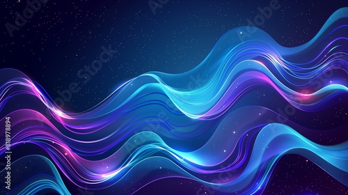 : A mesmerizing vector illustration capturing the essence of abstract neon motion glowing wavy lines, set against a backdrop of inky darkness. photo