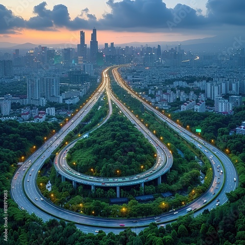 Aerial view of highway and overpass in city © create