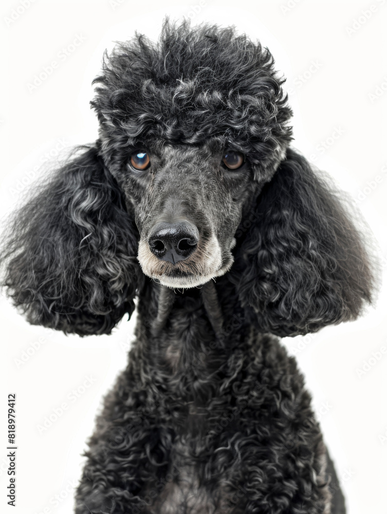 Close-Up Portrait of a Black Poodle with Curly Fur Close-Up Portrait of a Black Poodle with Curly Fur
