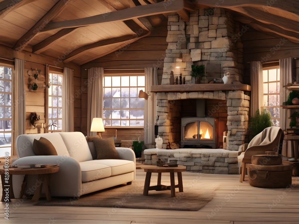 A cozy 3D room 10x10 featuring a rustic wooden cabin interior, A cozy 3D room 10x10 featuring a rustic wooden cabin interior,