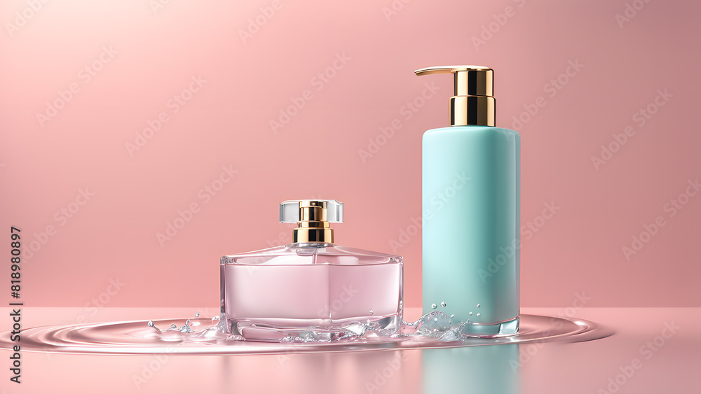 a bottle of perfume next to a bottle of water a bottle of perfume next to a bottle of water