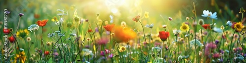 Abstract Summer Meadow With Wildflowers. With Copy Space  Abstract Background