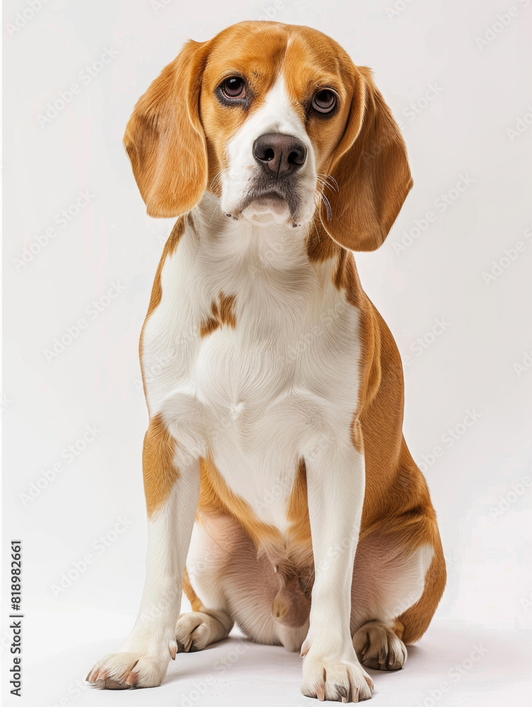 Young Beagle Sitting and Looking Forward