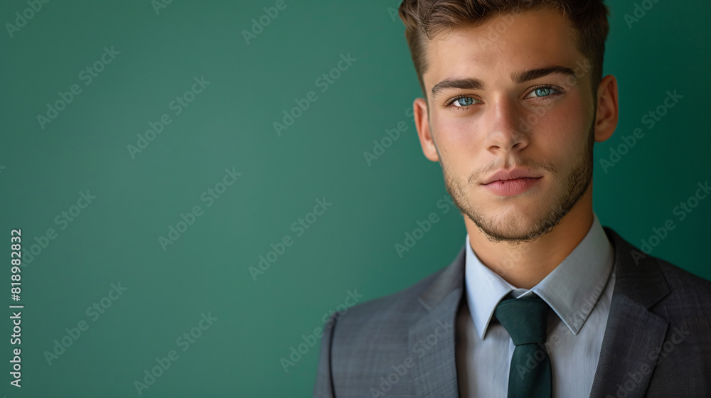 A model wearing a stylish outfit posing confidently against a green background A model wearing a stylish outfit posing confidently against a green background