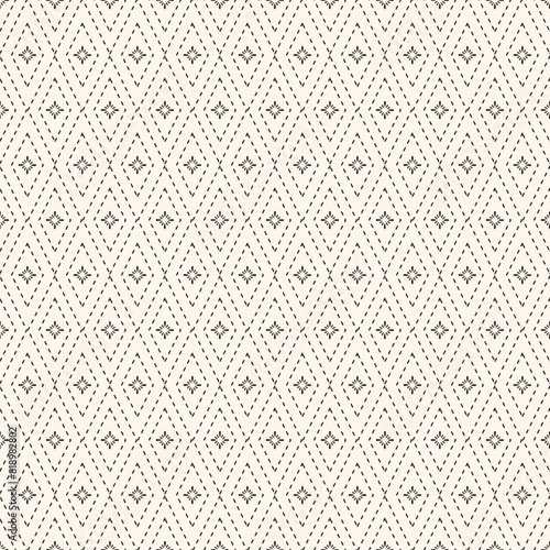 Simple minimalist geometric seamless pattern. Abstract monochrome minimal background with small floral shapes. Subtle repeat design for decor, print.