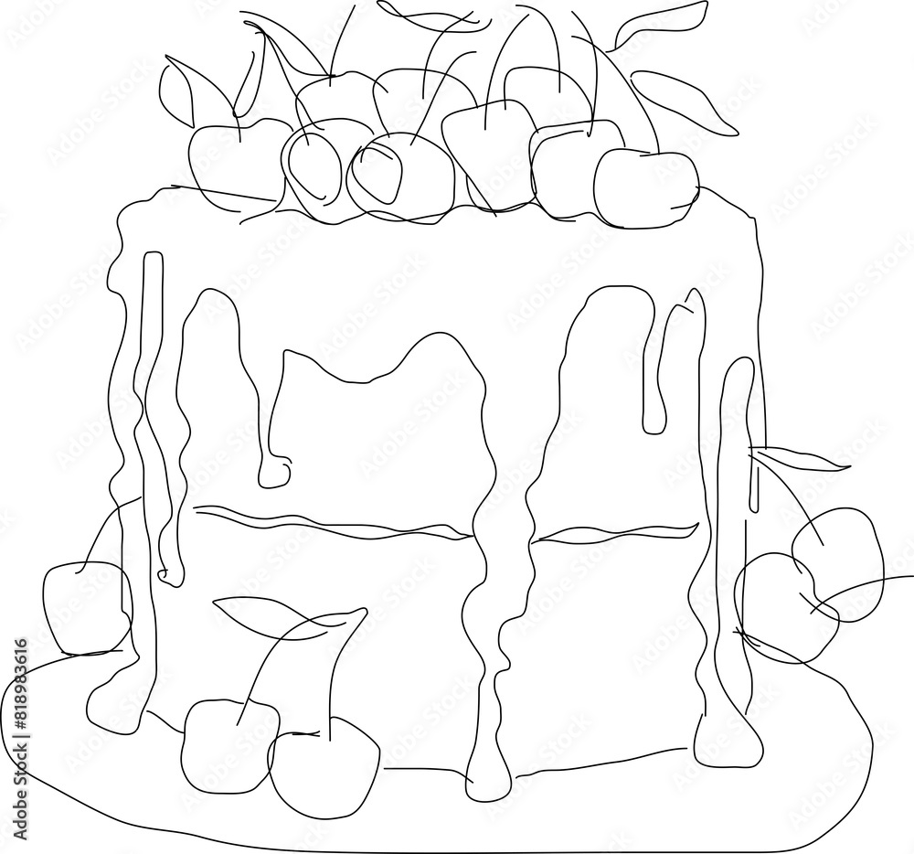 Cake with cherry Continuous line drawing vector illustration Stock ...