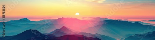 Abstract Summer Sunset Over A Mountain Range. With Copy Space  Abstract Background