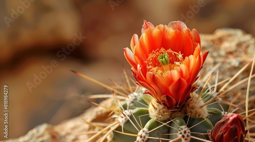 A close-up of a cactus flower blooming defiantly in the harsh desert sun