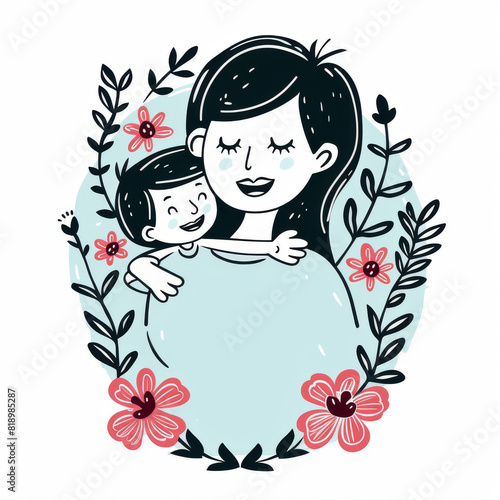 A woman is holding a child in her arms. The child is smiling and the woman is smiling back. Concept of warmth and love between a mother and her child mother s Day
