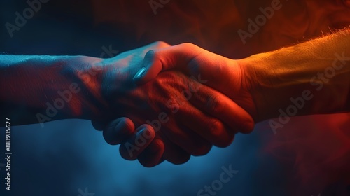 art of negotiation and agreement in a full ultra HD image of a handshake, highlighting the importance of compromise and mutual understanding photo