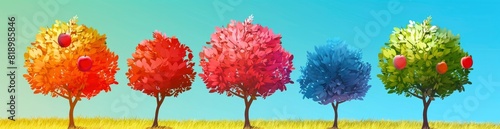 Abstract Summer Fruit Trees In Vibrant Colors. With Copy Space  Abstract Background