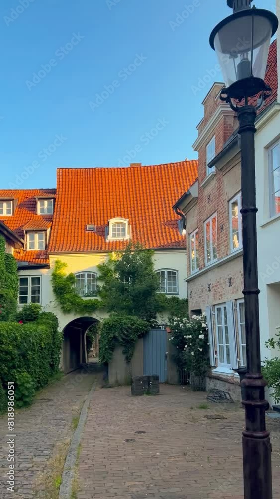 Half-timbered houses in historical center ancient city of Lubeck, Germany August 12, 2023. High quality 4k footage Half-timbered houses in historical center ancient city of Lubeck, Germany August 12, 2023. High quality 4k footage