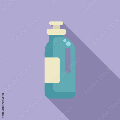 Minimalist flat design vector of a blue liquid soap dispenser with blank label on a purple background