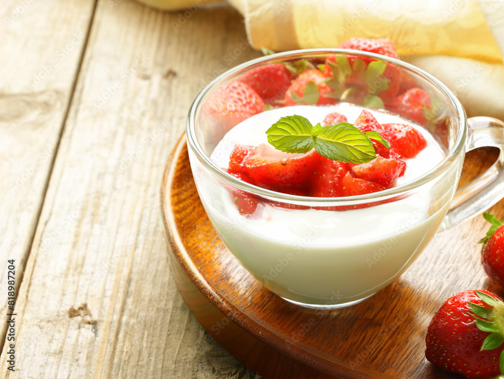 dessert yogurt with fresh strawberries in a glass dessert yogurt with fresh strawberries in a glass