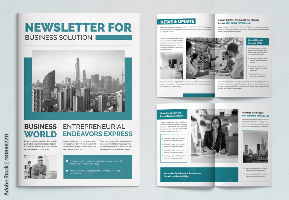 Business Solution Newsletter Layout Stock Template | Adobe Stock