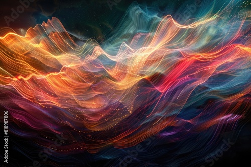 Delving into the World Mokupe of Leptop Screen with an abstract representation of flowing energy and dynamic motion  digital brushstrokes morphing and intertwining in a symphony of form and color